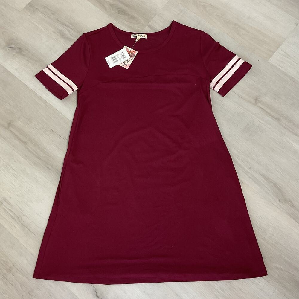 About a Girl Stripped Burgundy  T shirt Dress Womens  Lg NWT
